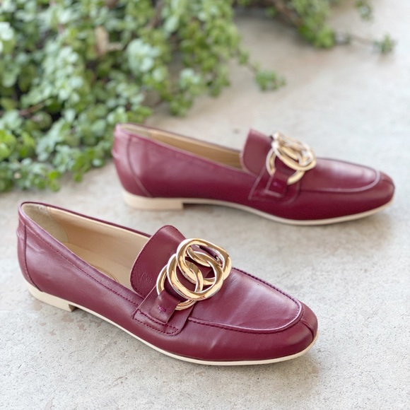 Tod's Shoes - Tod's Maroon Leather Buckle Apron Toe Loafers